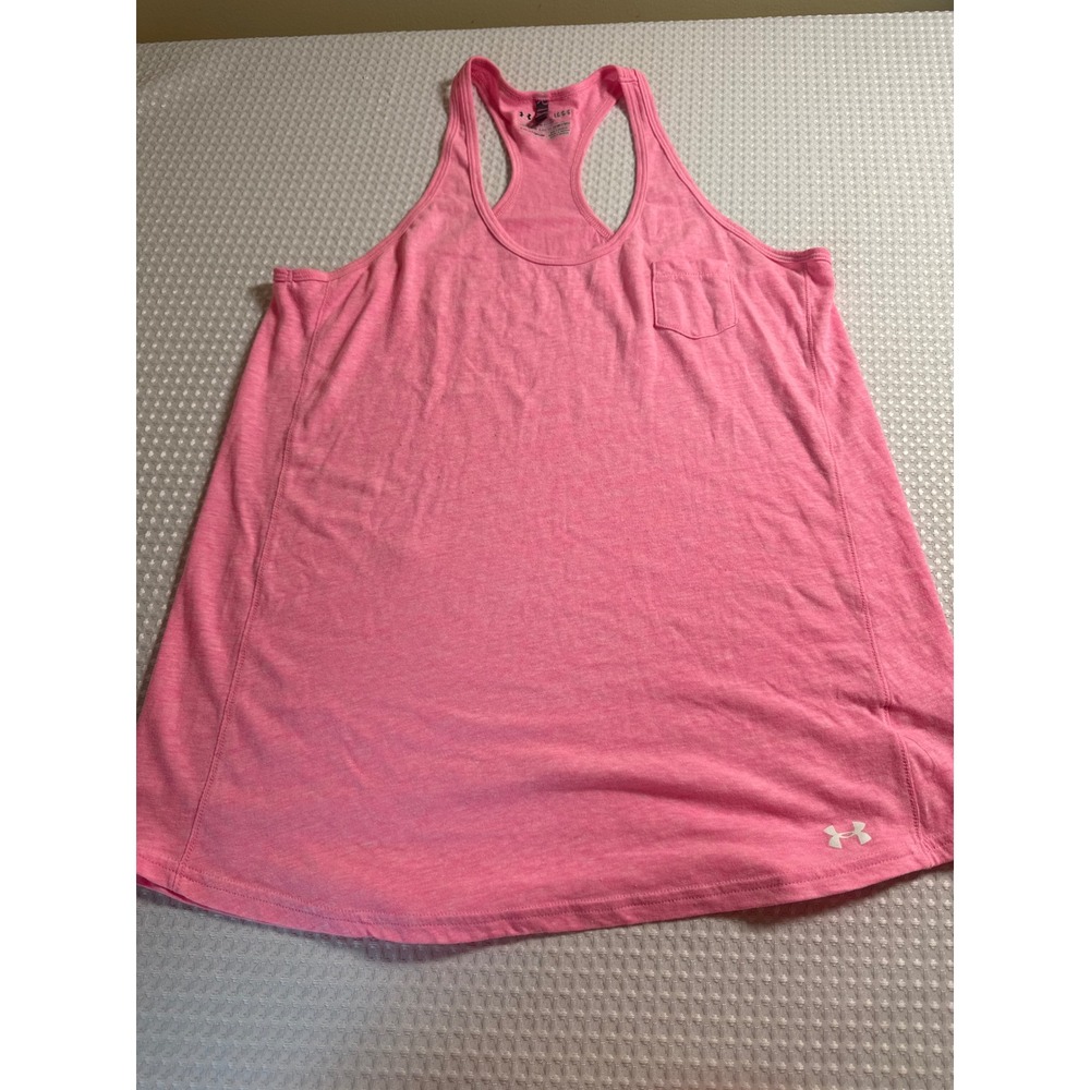 Under Armour Tank Top Women Large HeatGear Semi-Fitted Pink Racerback EUC